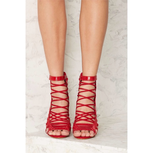 SCHUTZ ERMMANA LEATHER STRAPPY HEEL NASTY GAL RED - Picture 3 of 8