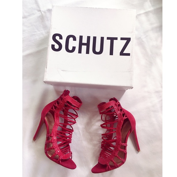 SCHUTZ ERMMANA LEATHER STRAPPY HEEL NASTY GAL RED - Picture 5 of 8