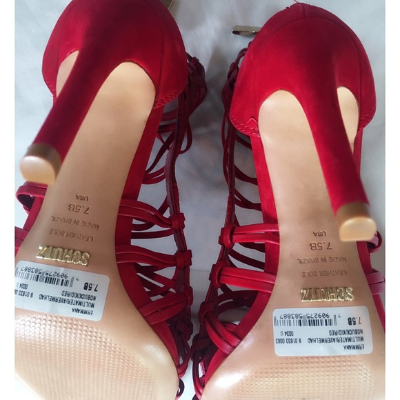 SCHUTZ ERMMANA LEATHER STRAPPY HEEL NASTY GAL RED - Picture 6 of 8