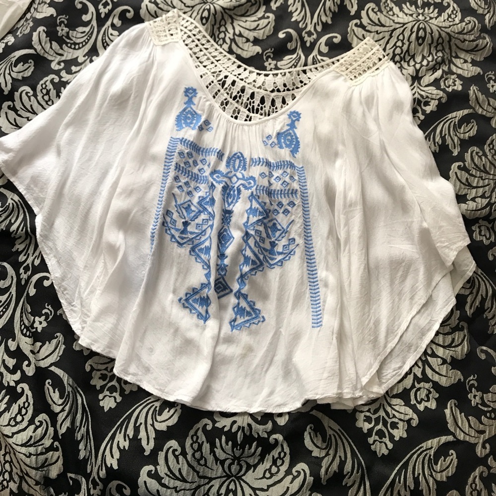 White Crochet Flowy Top