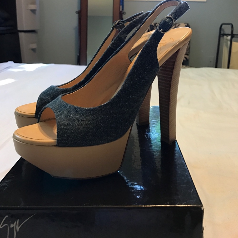 Giuseppe Zanotti 6" Peep Toe Denim Sandal