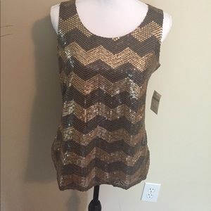 Coldwater creek gold and brown sequence tank top