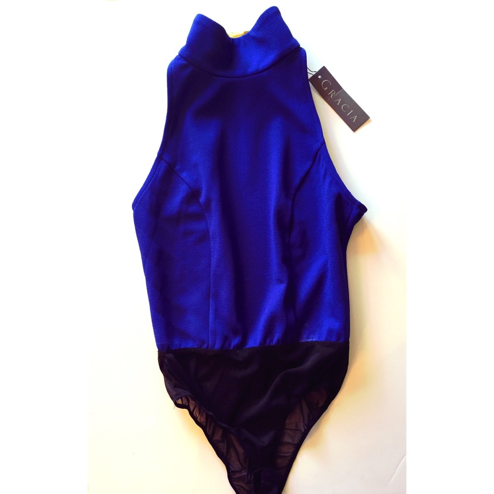 High neck cobalt blue bodysuit