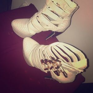 Steve Madden White Heels with Rose Gold Buckles