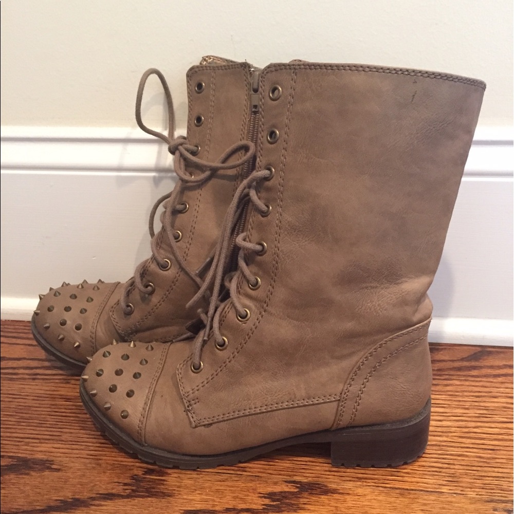 Brown Studded Combat Boots