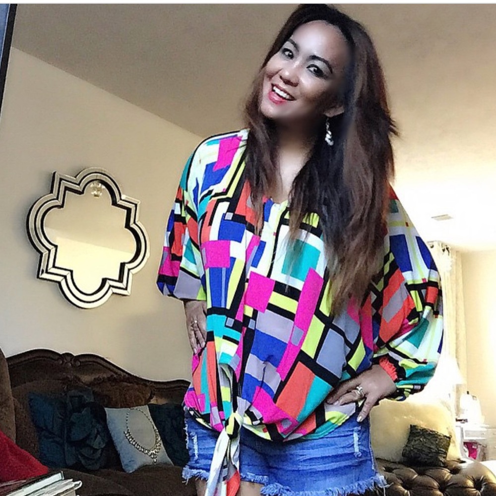 Preloved block top, size M, $20