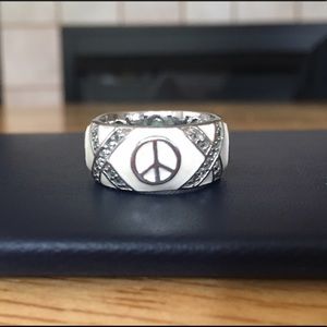 Peace Sign Enamel and Stone Ring