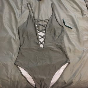 NWT gray one piece bathing suit