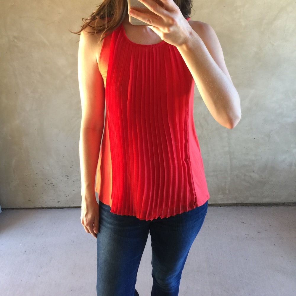 Anthropologie Ella Moss Cherry Red Pleated Tank