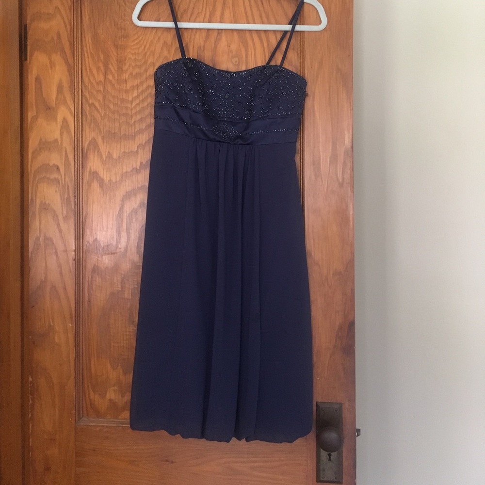 Davids Bridal navy bridesmaid dress