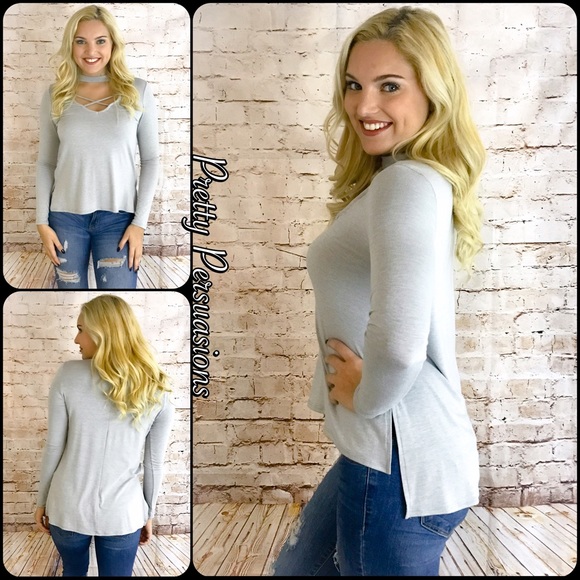 SALE‼️ NWT Gray Strappy Chocker Top - Picture 2 of 6