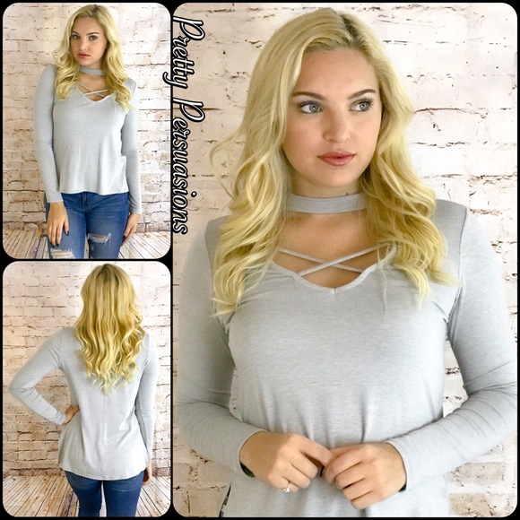 SALE‼️ NWT Gray Strappy Chocker Top - Picture 4 of 6