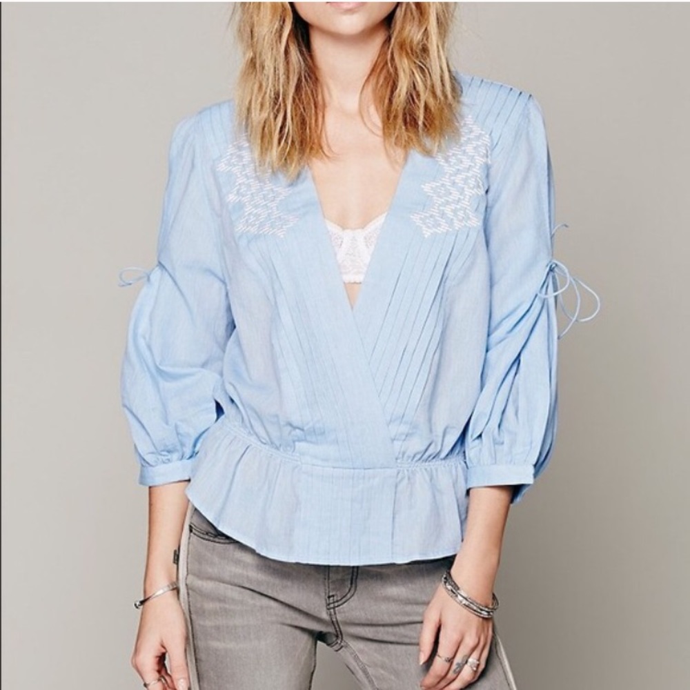 Free People New Romantics Top w/ Pretty Embroidery