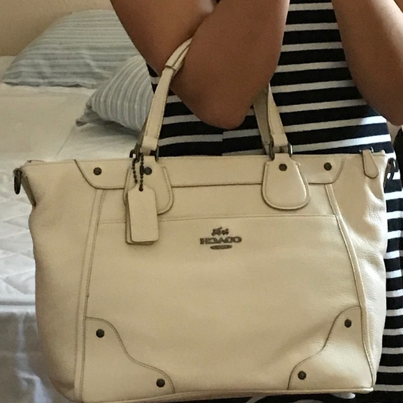 COACH Medium Chalk Leather Satchel - Picture 6 of 7