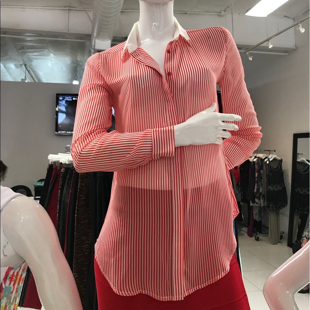 Trend Tahari Long-Sleeve Button-Front Crepe Blouse