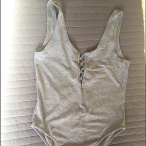 Gray crossed chest body suit