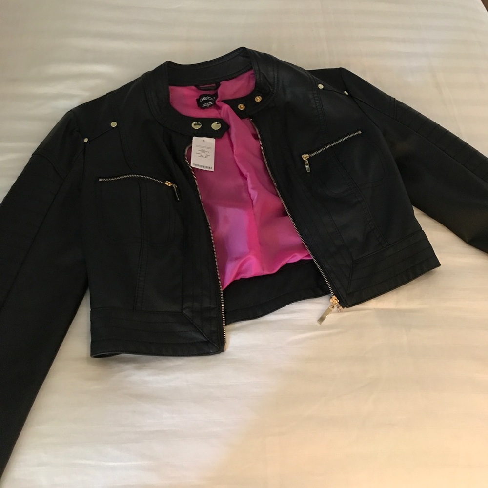 NWT Bebe cropped leather jacket