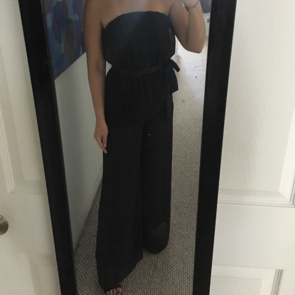 bebe Black Strapless Jumpsuit