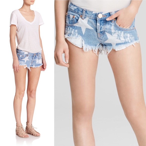 One Teaspoon Pants - ONE TEASPOON Blue Bonita Cut Star Shorts 27