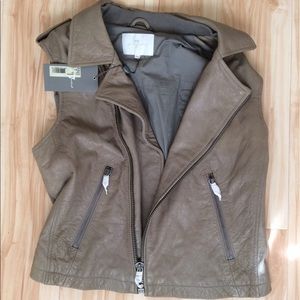 NEW Seven For All Mankind Leather Vest Grey Large