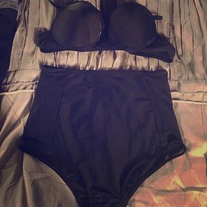 Mesh Sides High Waist Bathing Suit