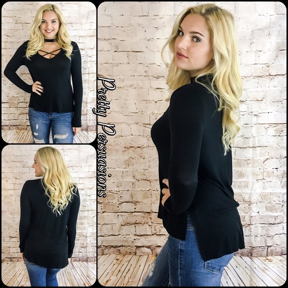 SOLD OUT ‼️ NWT Black Strappy Choker Top - Picture 2 of 7