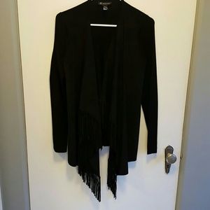 Sweater jacket with suede , fringed front