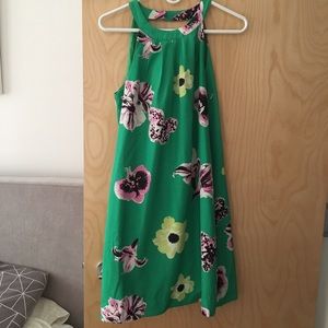 Jcrew Emerald Floral Printed Circle-Neck Dress