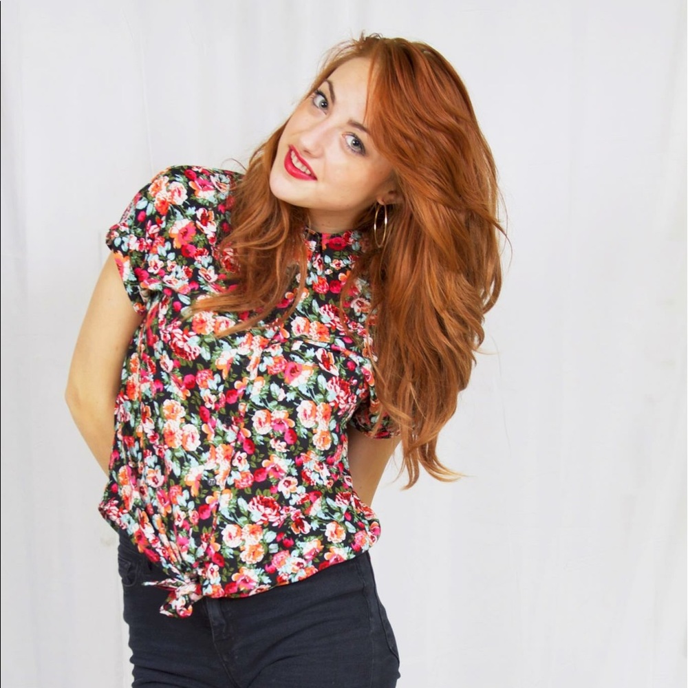 Pacsun Kirra Floral Tie Front Button Down