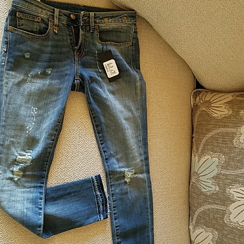 R13  Strumblu Distressed vintage skinny jeans