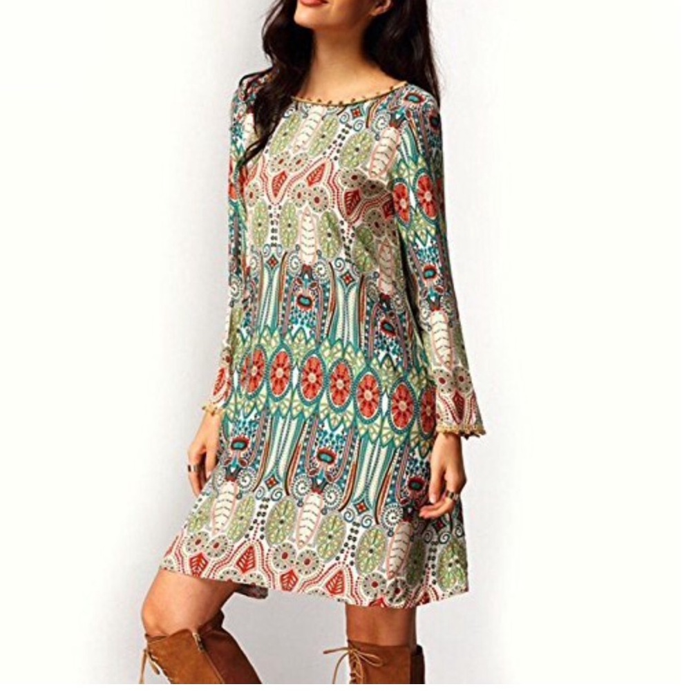Women's Bohemian Vintage midi dress