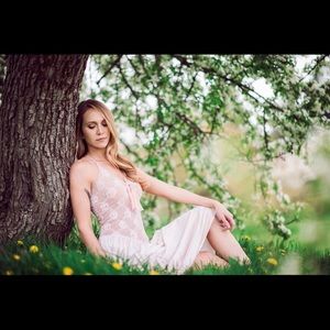 Vintage blush lace slip dress