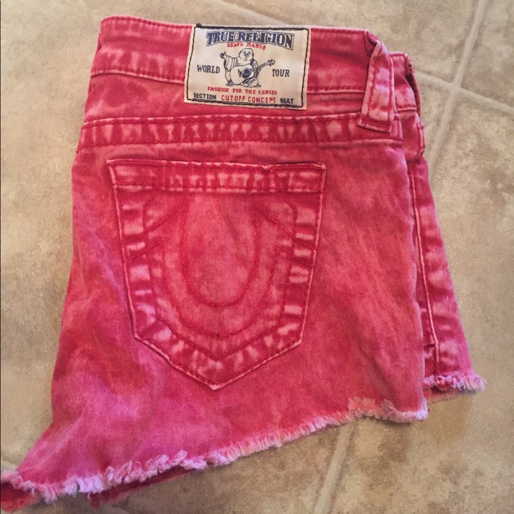 True religion red fade jean shorts