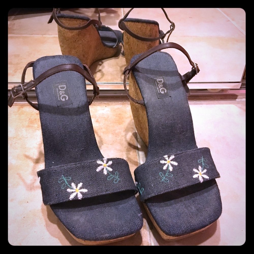 D&G Dolce and Gabbana cork wedges Y2K