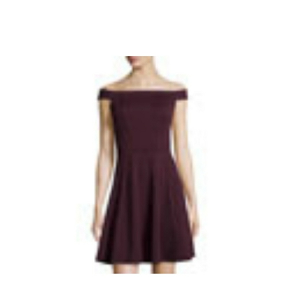 Off the shoulder plum fit and flare dress
