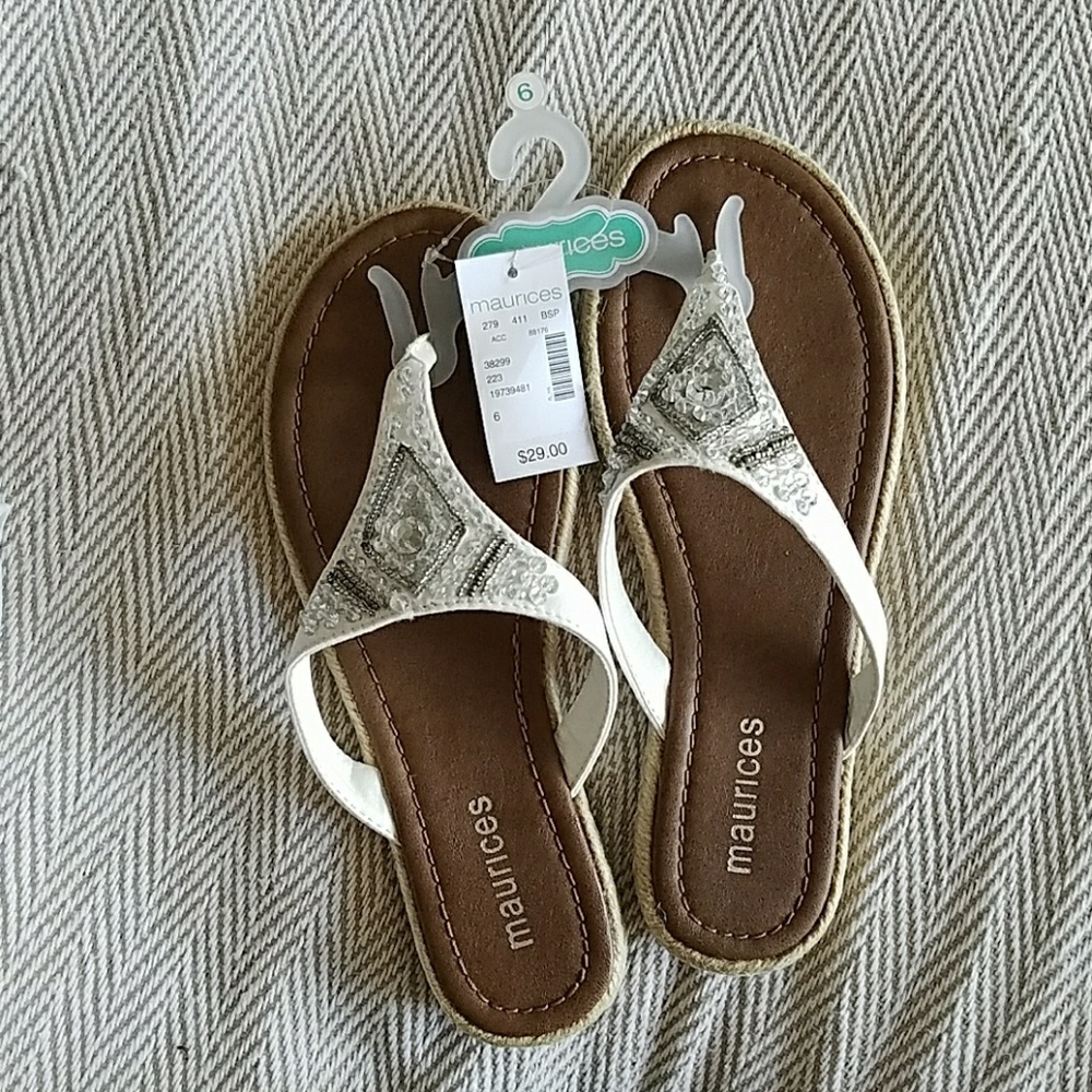 Maurices White & Silver Beaded and Sequins sandals