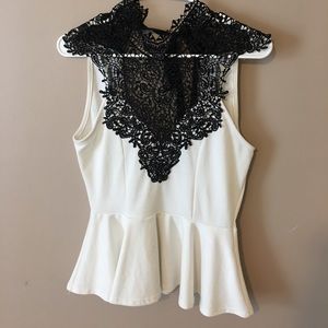 Black and white lace peplum