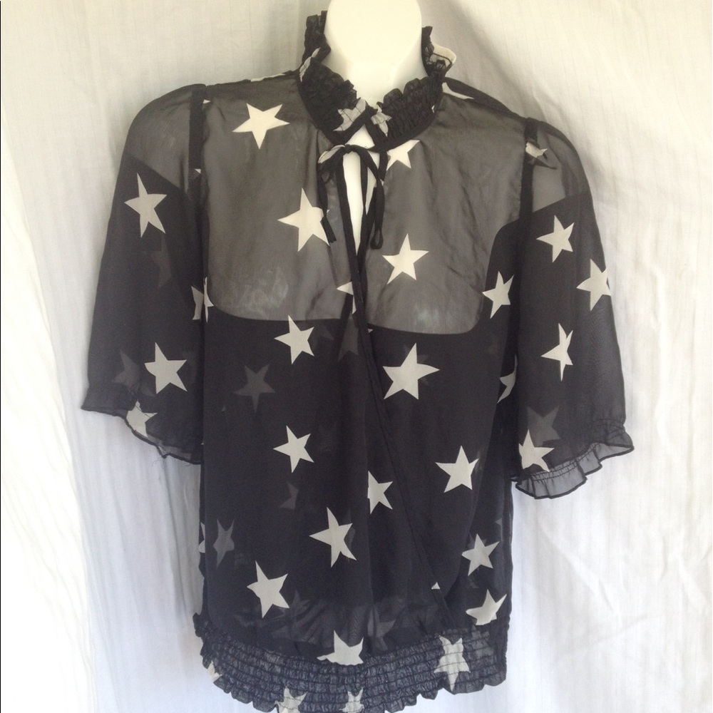 Black Sheer short sleeve blouse w/White Stars