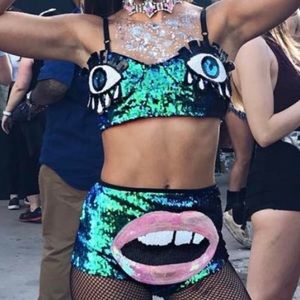 Sequin mouth two piece rave set