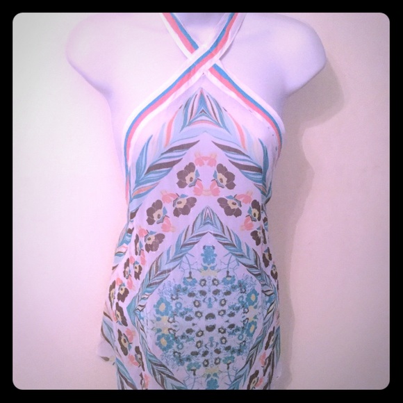 Halter Top BCBG Turquoise Pink White Size Small - Picture 1 of 7