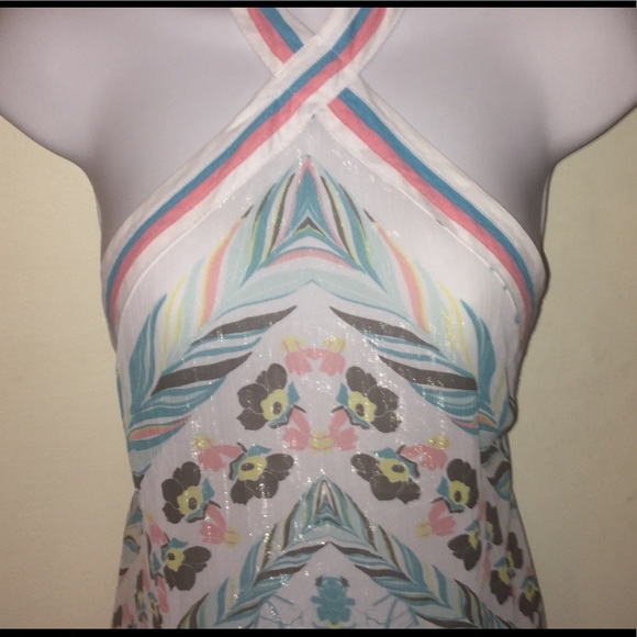 Halter Top BCBG Turquoise Pink White Size Small - Picture 2 of 7