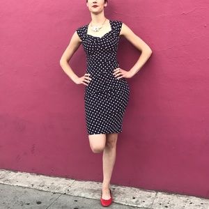Stop Staring navy polka dot wiggle dress