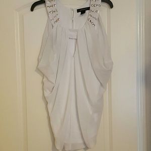 Ashley Stewart Embellished white drapey tank top