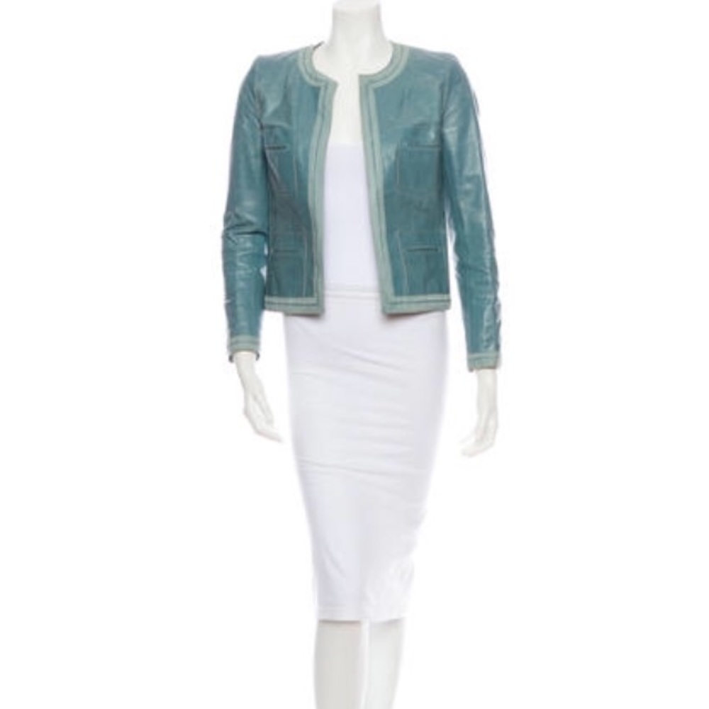 Authentic CHANEL calfskin jacket in BLUE