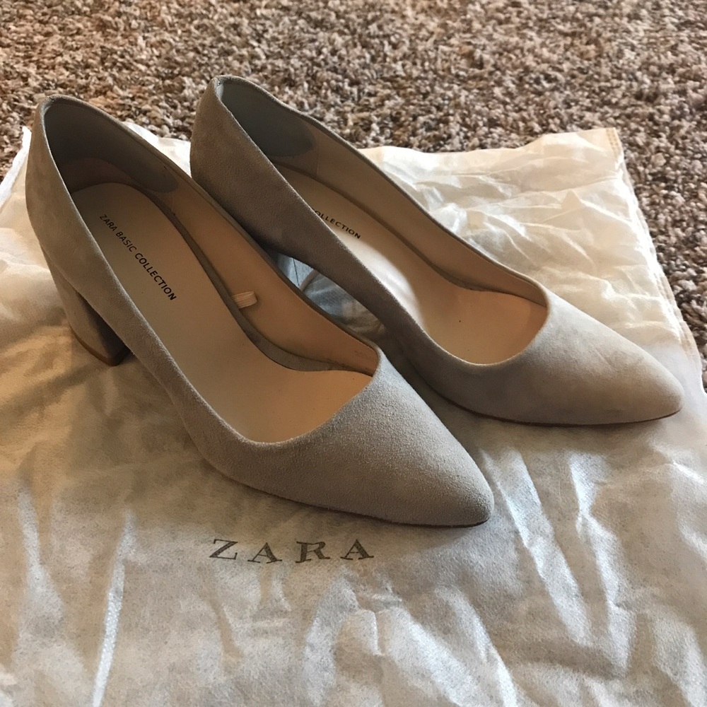 ZARA block heel leather shoes