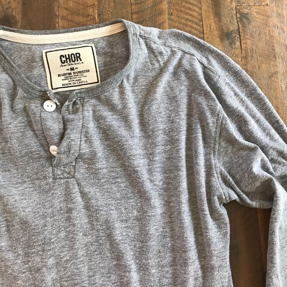 Men's CHOR two button-up long sleeve shirt.