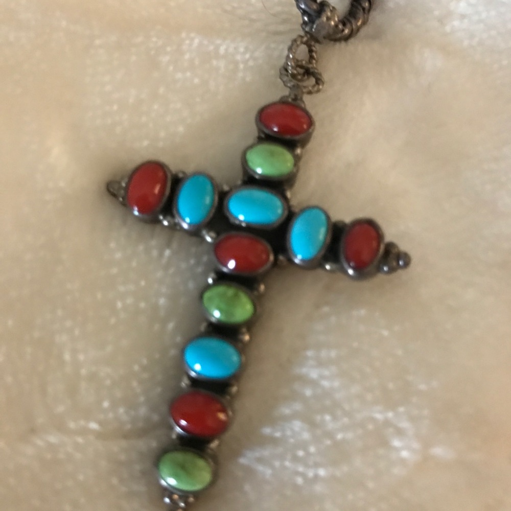 Sterling Silver & MultiColored Turquoise Cross