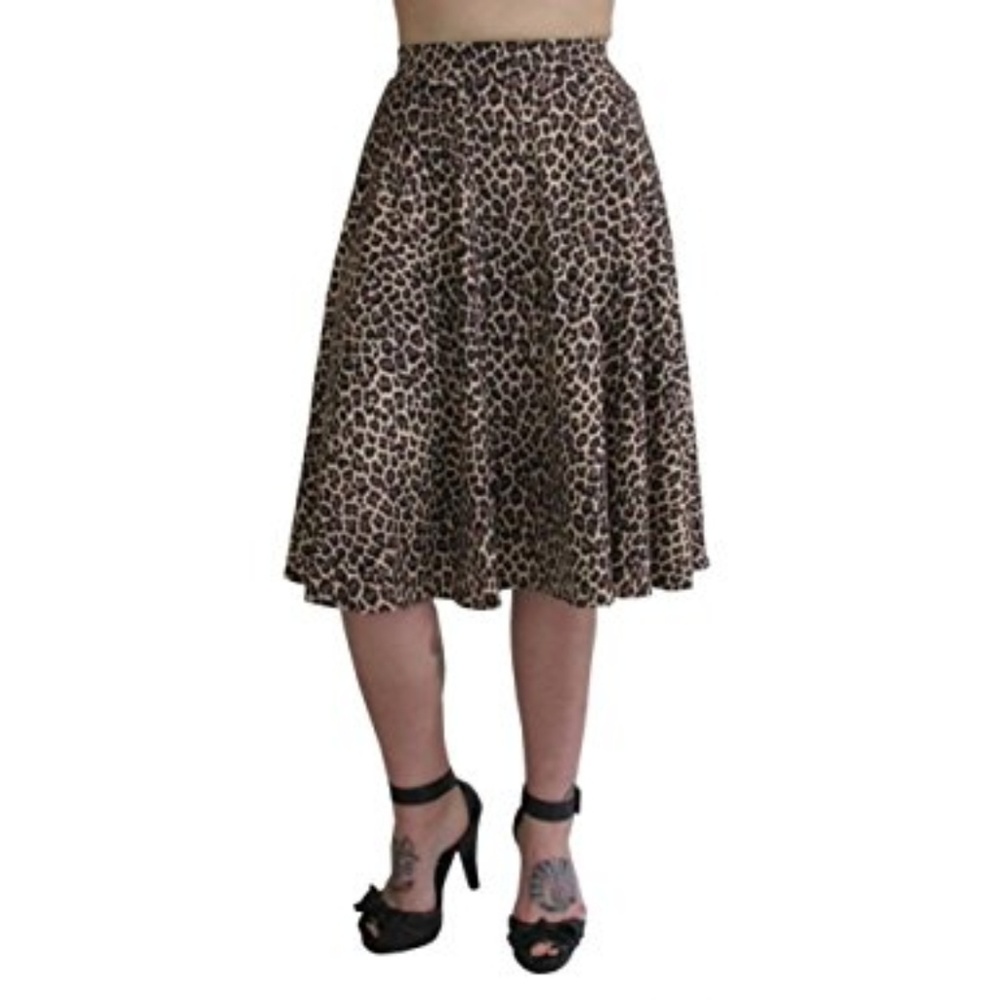 Pinky Pinups Leopard Print Swing Skirt Sz M