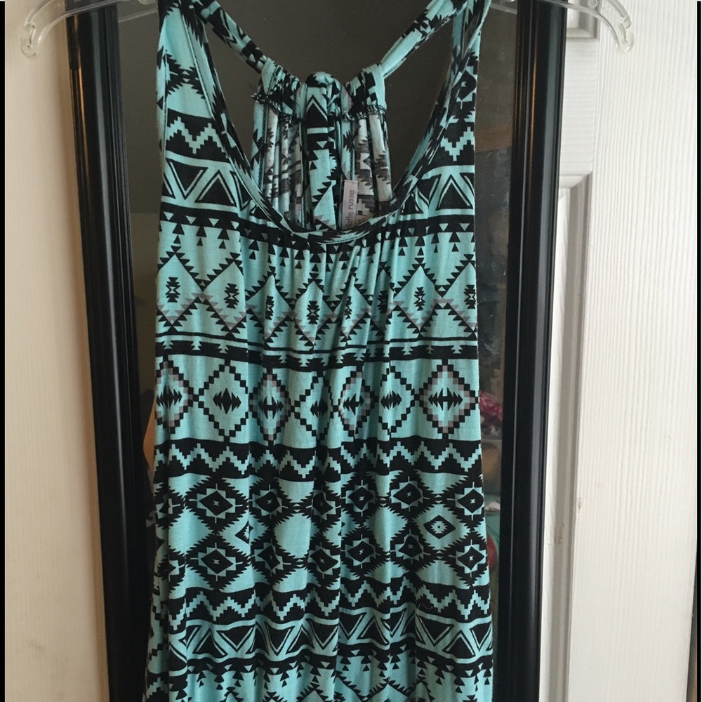 Light blue/black tribal print tank top