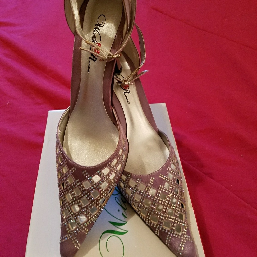 Women's satin rhinestone heels